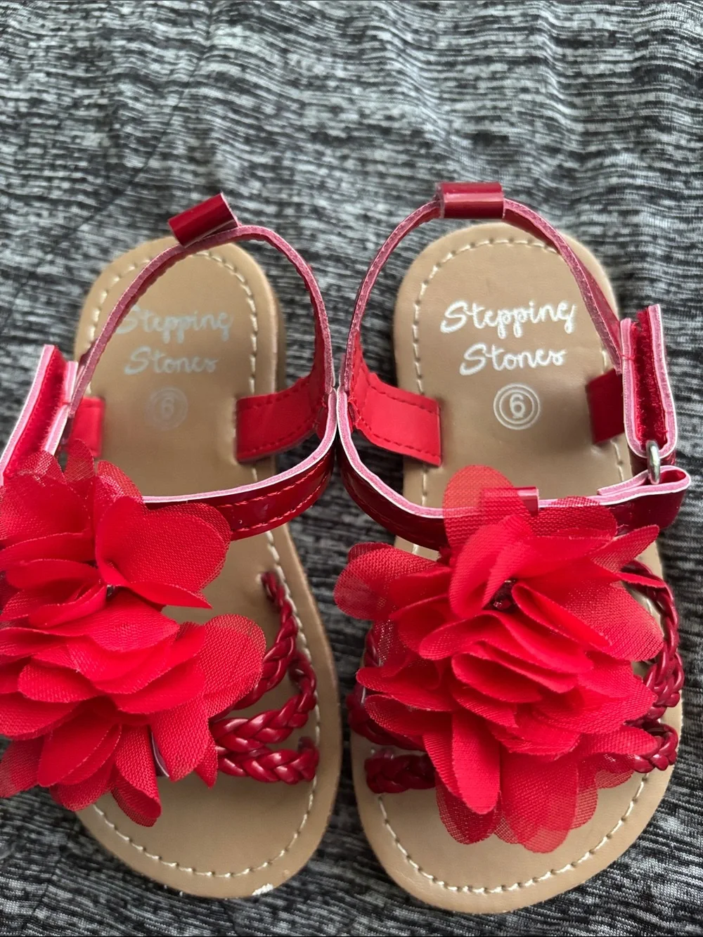 Girls' Red Flower Braided Strap Sandals - Kids Summer Footwear